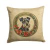 Schnauzer Christmas Flowers Throw Pillow Machine Washable, Indoor Outdoor Decorative Pillow for Couch, Bed or Patio, 18Hx18W