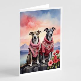 Whippet Two Hearts Greeting Cards Pack of 8 Blank Cards with Envelopes Whimsical A7 Size 5x7 Blank Note Cards