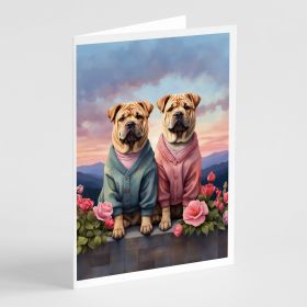 Shar Pei Two Hearts Greeting Cards Pack of 8 Blank Cards with Envelopes Whimsical A7 Size 5x7 Blank Note Cards