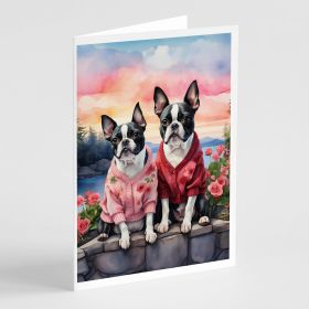 Boston Terrier Two Hearts Greeting Cards Pack of 8 Blank Cards with Envelopes Whimsical A7 Size 5x7 Blank Note Cards