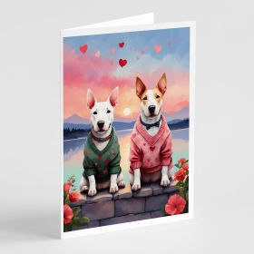 NEW Bull Terrier Two Hearts Greeting Cards Pack of 8 Blank Cards with Envelopes Whimsical A7 Size 5x7 Blank Note Cards