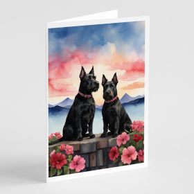 Scottish Terrier Two Hearts Greeting Cards Pack of 8 Blank Cards with Envelopes Whimsical A7 Size 5x7 Blank Note Cards