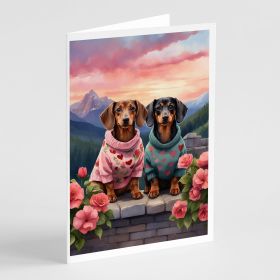 Dachshund Two Hearts Greeting Cards Pack of 8 Blank Cards with Envelopes Whimsical A7 Size 5x7 Blank Note Cards