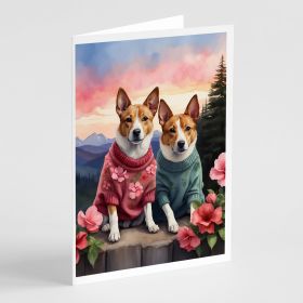 Basenji Two Hearts Greeting Cards Pack of 8 Blank Cards with Envelopes Whimsical A7 Size 5x7 Blank Note Cards