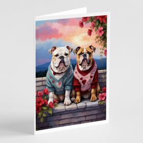 English Bulldog Two Hearts Greeting Cards Pack of 8 Blank Cards with Envelopes Whimsical A7 Size 5x7 Blank Note Cards