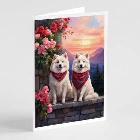 Samoyed Two Hearts Greeting Cards Pack of 8 Blank Cards with Envelopes Whimsical A7 Size 5x7 Blank Note Cards