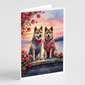 Akita Two Hearts Greeting Cards Pack of 8 Blank Cards with Envelopes Whimsical A7 Size 5x7 Blank Note Cards