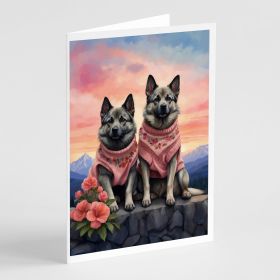 Norwegian Elkhound Two Hearts Greeting Cards Pack of 8 Blank Cards with Envelopes Whimsical A7 Size 5x7 Blank Note Cards