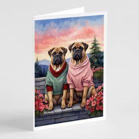 Bullmastiff Two Hearts Greeting Cards Pack of 8 Blank Cards with Envelopes Whimsical A7 Size 5x7 Blank Note Cards