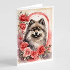 Keeshond Valentine Roses Greeting Cards Pack of 8 Blank Cards with Envelopes Whimsical A7 Size 5x7 Blank Note Cards