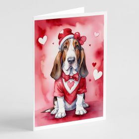 Basset Hound My Valentine Greeting Cards Pack of 8 Blank Cards with Envelopes Whimsical A7 Size 5x7 Blank Note Cards