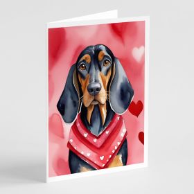 Black and Tan Coonhound My Valentine Greeting Cards Pack of 8 Blank Cards with Envelopes Whimsical A7 Size 5x7 Blank Note Cards