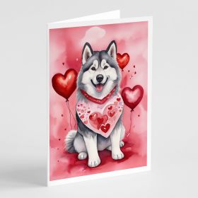 Alaskan Malamute My Valentine Greeting Cards Pack of 8 Blank Cards with Envelopes Whimsical A7 Size 5x7 Blank Note Cards