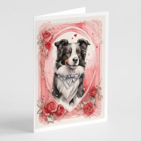 Border Collie Valentine Roses Greeting Cards Pack of 8 Blank Cards with Envelopes Whimsical A7 Size 5x7 Blank Note Cards