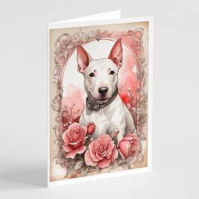 NEW English Bull Terrier Valentine Roses Greeting Cards Pack of 8 Blank Cards with Envelopes Whimsical A7 Size 5x7 Blank Note Cards