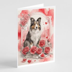 Collie Valentine Roses Greeting Cards Pack of 8 Blank Cards with Envelopes Whimsical A7 Size 5x7 Blank Note Cards