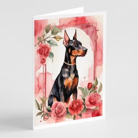 Doberman Pinscher Valentine Roses Greeting Cards Pack of 8 Blank Cards with Envelopes Whimsical A7 Size 5x7 Blank Note Cards