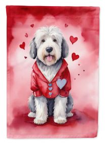 Old English Sheepdog My Valentine House Flag Large Porch Sleeve Pole Decorative Outside Yard Banner Artwork Wall Hanging, Polyester, House Size