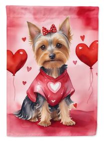 Silky Terrier My Valentine House Flag Large Porch Sleeve Pole Decorative Outside Yard Banner Artwork Wall Hanging, Polyester, House Size, Multicolor