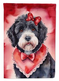 Portuguese Water Dog My Valentine House Flag Large Porch Sleeve Pole Decorative Outside Yard Banner Artwork Wall Hanging, Polyester, House Size