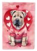 Shar Pei My Valentine House Flag Large Porch Sleeve Pole Decorative Outside Yard Banner Artwork Wall Hanging, Polyester, House Size, Multicolor