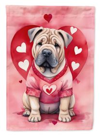 Shar Pei My Valentine House Flag Large Porch Sleeve Pole Decorative Outside Yard Banner Artwork Wall Hanging, Polyester, House Size, Multicolor