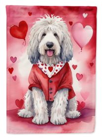 Komondor My Valentine House Flag Large Porch Sleeve Pole Decorative Outside Yard Banner Artwork Wall Hanging, Polyester, House Size, Multicolor