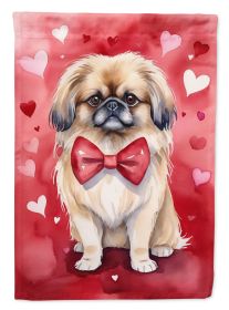 Pekingese My Valentine House Flag Large Porch Sleeve Pole Decorative Outside Yard Banner Artwork Wall Hanging, Polyester, House Size, Multicolor