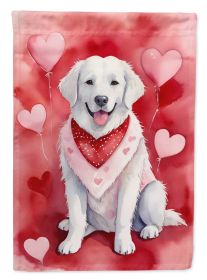 Kuvasz My Valentine House Flag Large Porch Sleeve Pole Decorative Outside Yard Banner Artwork Wall Hanging, Polyester, House Size, Multicolor