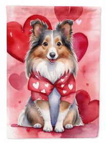 Sheltie My Valentine House Flag Large Porch Sleeve Pole Decorative Outside Yard Banner Artwork Wall Hanging, Polyester, House Size, Multicolor