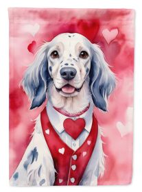 English Setter My Valentine House Flag Large Porch Sleeve Pole Decorative Outside Yard Banner Artwork Wall Hanging, Polyester, House Size, Multicolor