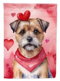 Border Terrier My Valentine House Flag Large Porch Sleeve Pole Decorative Outside Yard Banner Artwork Wall Hanging, Polyester, House Size, Multicolor