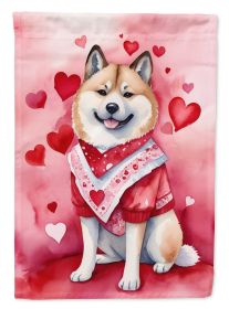 Akita My Valentine House Flag Large Porch Sleeve Pole Decorative Outside Yard Banner Artwork Wall Hanging, Polyester, House Size, Multicolor