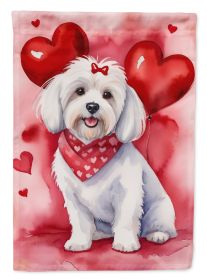 Coton de Tulear My Valentine House Flag Large Porch Sleeve Pole Decorative Outside Yard Banner Artwork Wall Hanging, Polyester, House Size, Multicolor