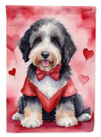 Bernedoodle My Valentine House Flag Large Porch Sleeve Pole Decorative Outside Yard Banner Artwork Wall Hanging, Polyester, House Size, Multicolor