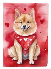 Finnish Spitz My Valentine House Flag Large Porch Sleeve Pole Decorative Outside Yard Banner Artwork Wall Hanging, Polyester, House Size, Multicolor