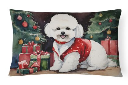 Waiting on Christmas Throw Pillow Throw Pillow for Indoor Couch Bed Outdoor Patio Washable, Bichon Frise 1266,12Hx16W