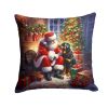 Rottweiler and Santa Claus Throw Pillow Machine Washable, Indoor Outdoor Decorative Pillow for Couch, Bed or Patio, 14Hx14W