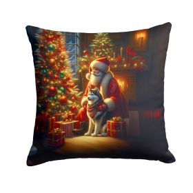 Siberian Husky and Santa Claus Throw Pillow Machine Washable, Indoor Outdoor Decorative Pillow for Couch, Bed or Patio, 14Hx14W