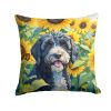 Portuguese Water Dog in Sunflowers Throw Pillow Machine Washable, Indoor Outdoor Decorative Pillow for Couch, Bed or Patio, 14Hx14W