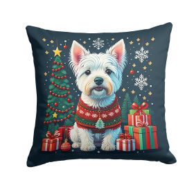 Westie Christmas Throw Pillow Machine Washable, Indoor Outdoor Decorative Pillow for Couch, Bed or Patio, 14Hx14W