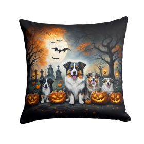 Australian Shepherd Spooky Halloween Throw Pillow Machine Washable, Indoor Outdoor Decorative Pillow for Couch, Bed or Patio, 14Hx14W