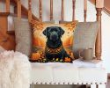 Black Labrador Retriever Fall Throw Pillow Machine Washable, Indoor Outdoor Decorative Pillow for Couch, Bed or Patio, 14Hx14W