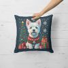 Westie Christmas Throw Pillow Machine Washable, Indoor Outdoor Decorative Pillow for Couch, Bed or Patio, 14Hx14W