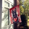 Black German Shepherd My Valentine House Flag Large Porch Sleeve Pole Decorative Outside Yard Banner Artwork Wall Hanging, Polyester, House Size