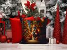 Siberian Husky and Santa Claus Throw Pillow Machine Washable, Indoor Outdoor Decorative Pillow for Couch, Bed or Patio, 14Hx14W