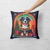 Bernese Mountain Dog Christmas Throw Pillow Machine Washable, Indoor Outdoor Decorative Pillow for Couch, Bed or Patio, 14Hx14W