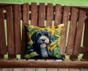 Portuguese Water Dog in Sunflowers Throw Pillow Machine Washable, Indoor Outdoor Decorative Pillow for Couch, Bed or Patio, 14Hx14W