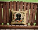 Black and Tan Coonhound and Flowers Throw Pillow Machine Washable, Indoor Outdoor Decorative Pillow for Couch, Bed or Patio, 14Hx14W