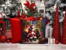 Rottweiler and Santa Claus Throw Pillow Machine Washable, Indoor Outdoor Decorative Pillow for Couch, Bed or Patio, 14Hx14W